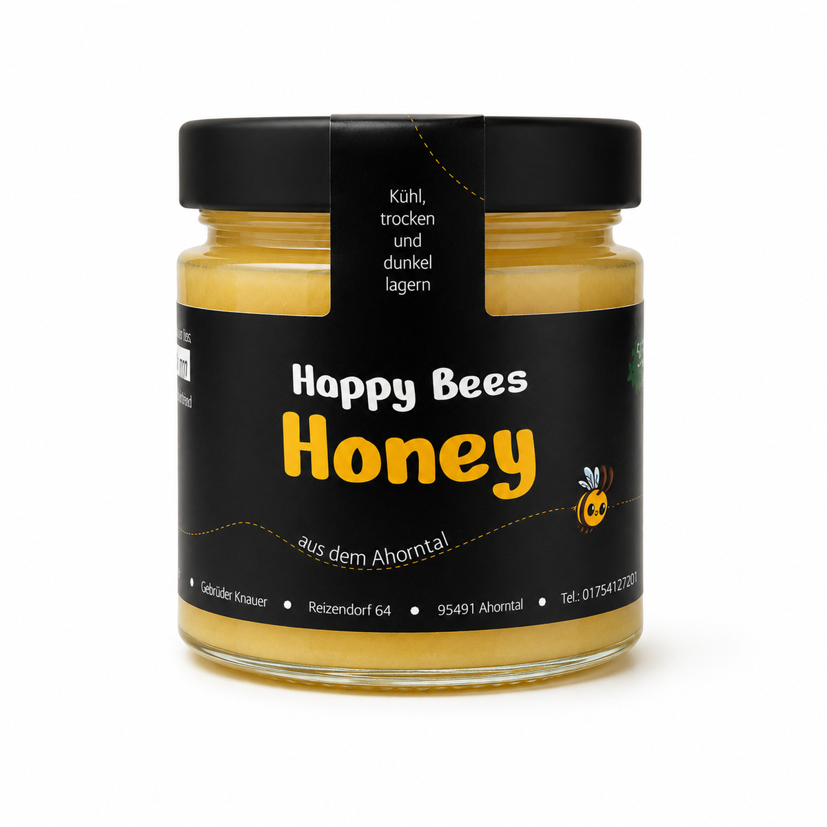 Glas mit feincremigem Blütenhonig von HappyBees