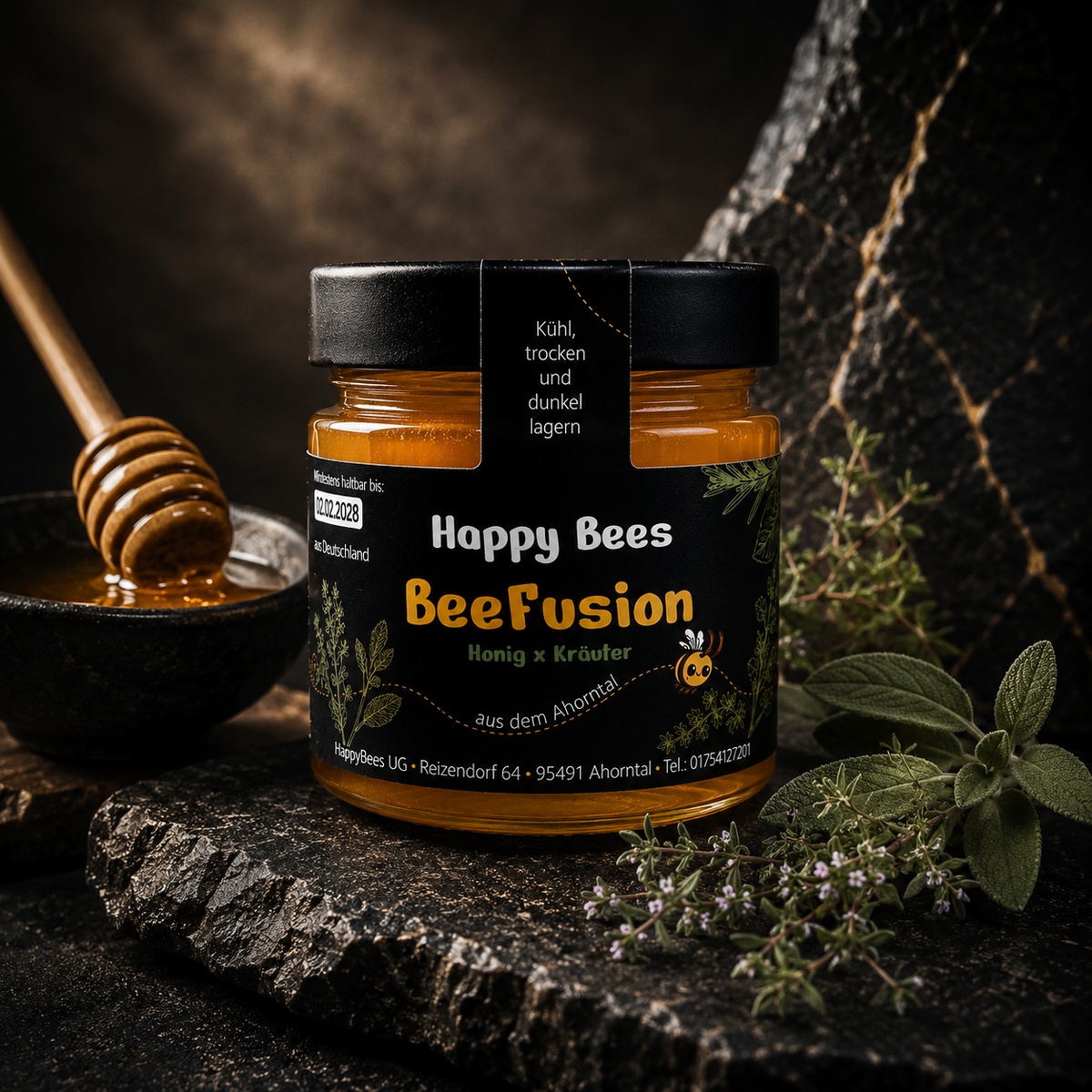 BeeFusion Kräuter – feincremiger Honig mit Thymian und Salbei von HappyBees